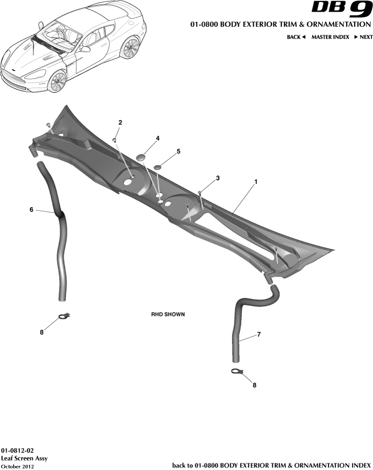 Body Exterior Trim & Ornamentation - Leaf Screen Assembly of Aston Martin Aston Martin GT DB9 (2004-2017)