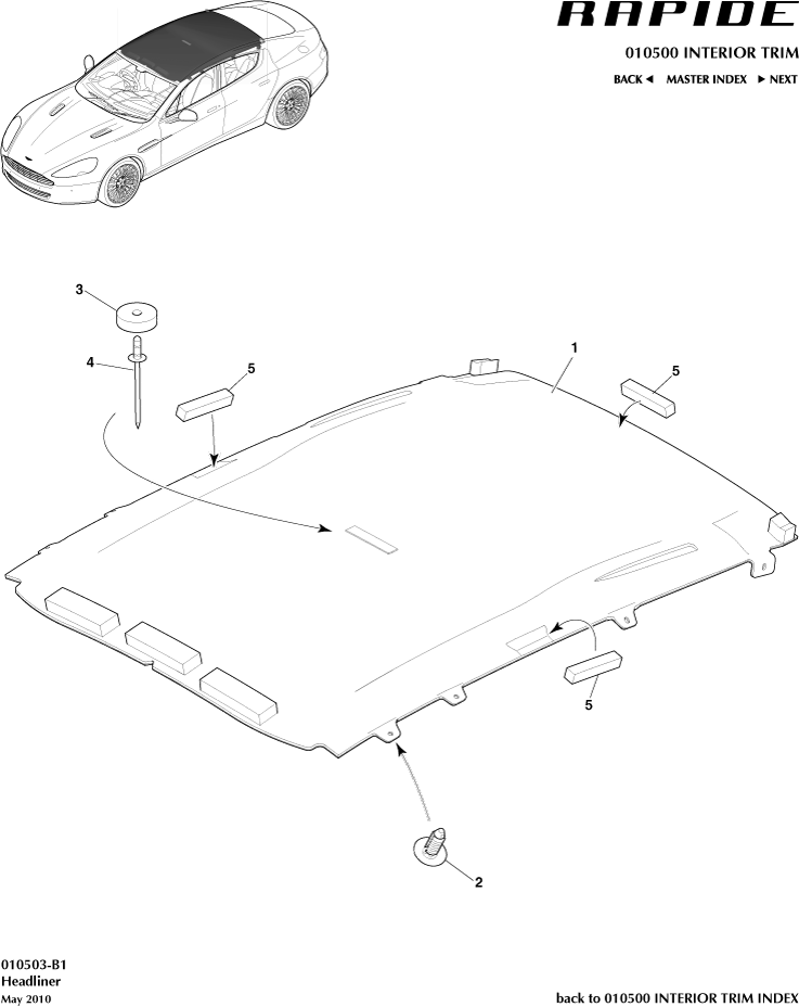 Interior Trim & Ornamentation - Headliner Assembly of Aston Martin Aston Martin GT RAPIDE (2010-2019)