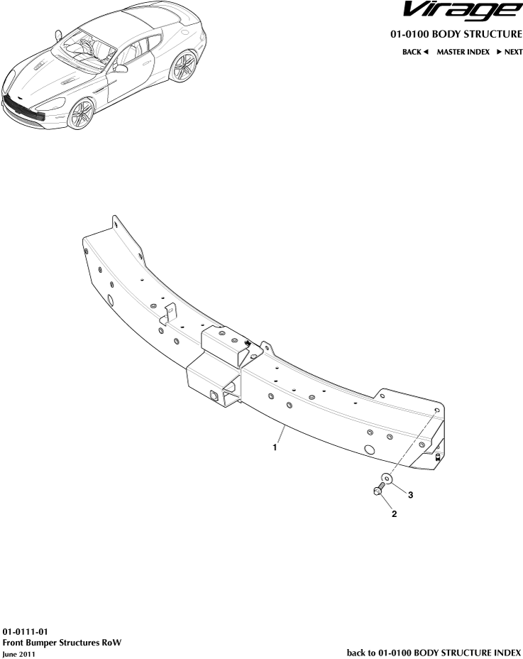 Body Structure - Front Bumper Structure, RoW of Aston Martin Aston Martin GT VIRAGE (2012-2013)