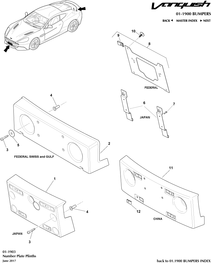 Number Plate Plinths of Aston Martin Aston Martin GT VANQUISH (2013-2018)