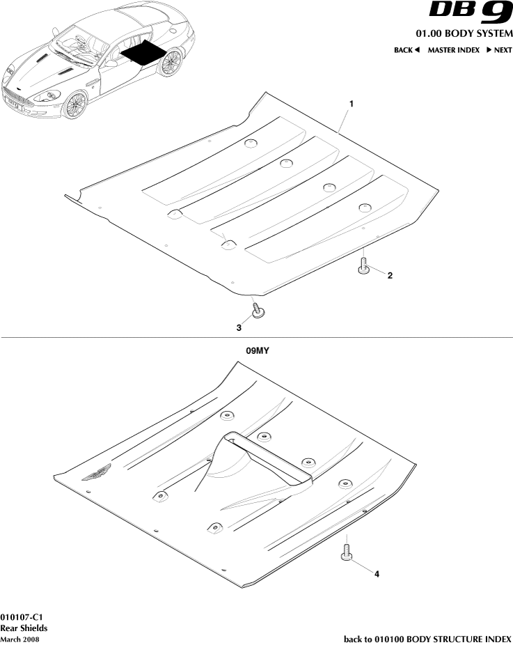 Body Structure - Rear Underbody Shields of Aston Martin Aston Martin GT DB9 (2004-2017)