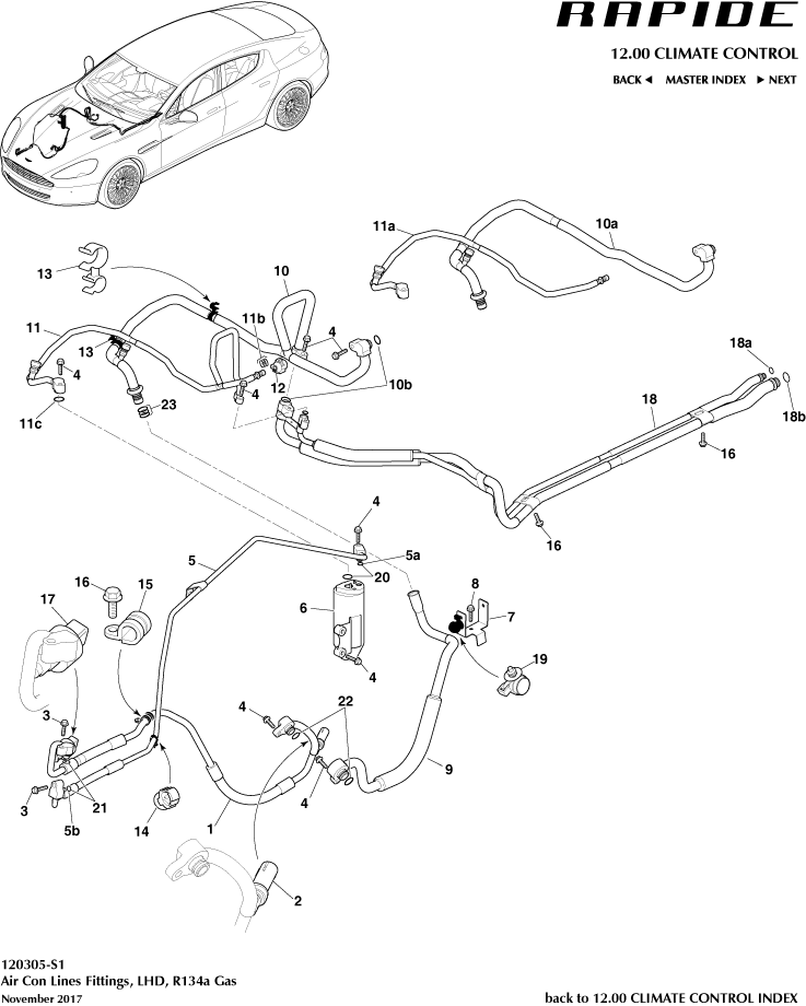 Air Con Lines, R134a, LHD of Aston Martin Aston Martin GT RAPIDE (2010-2019)