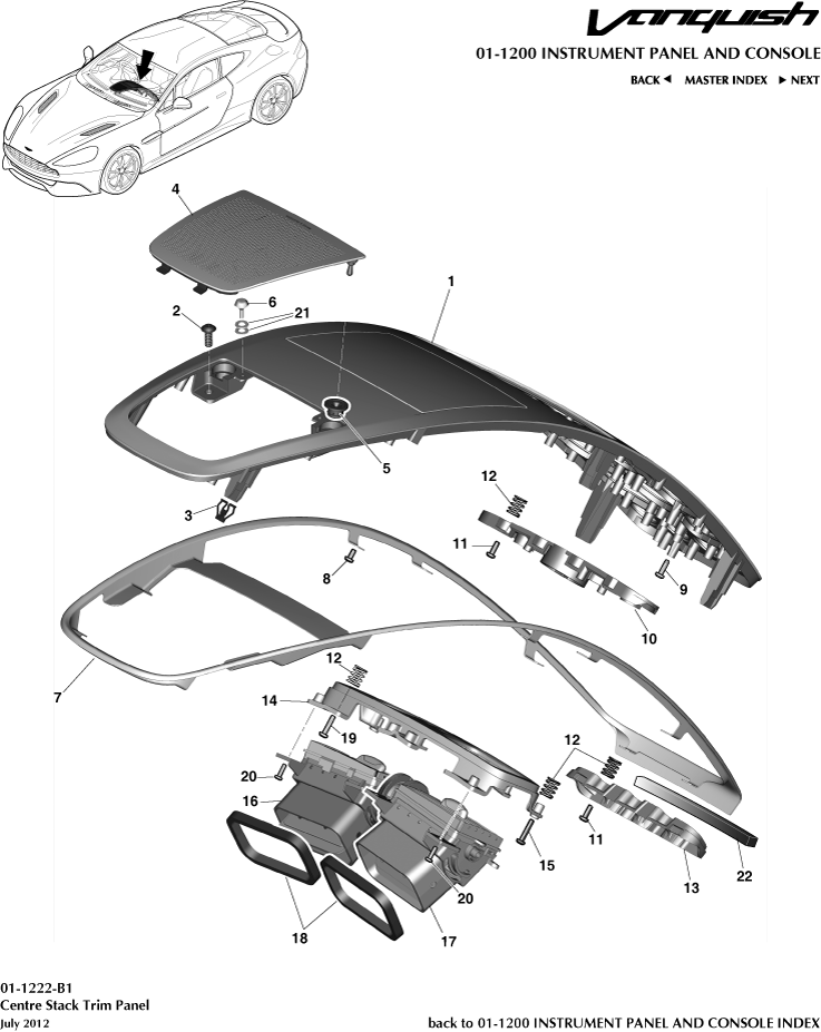 Instrument and Console Panels - Centre Stack Trim Panel of Aston Martin Aston Martin GT VANQUISH (2013-2018)