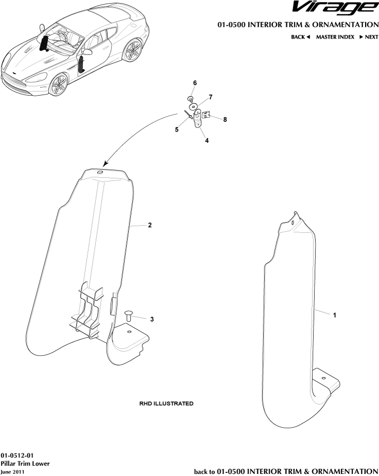 Interior Trim & Ornamentation - Pillar Trim, Lower of Aston Martin Aston Martin GT VIRAGE (2012-2013)