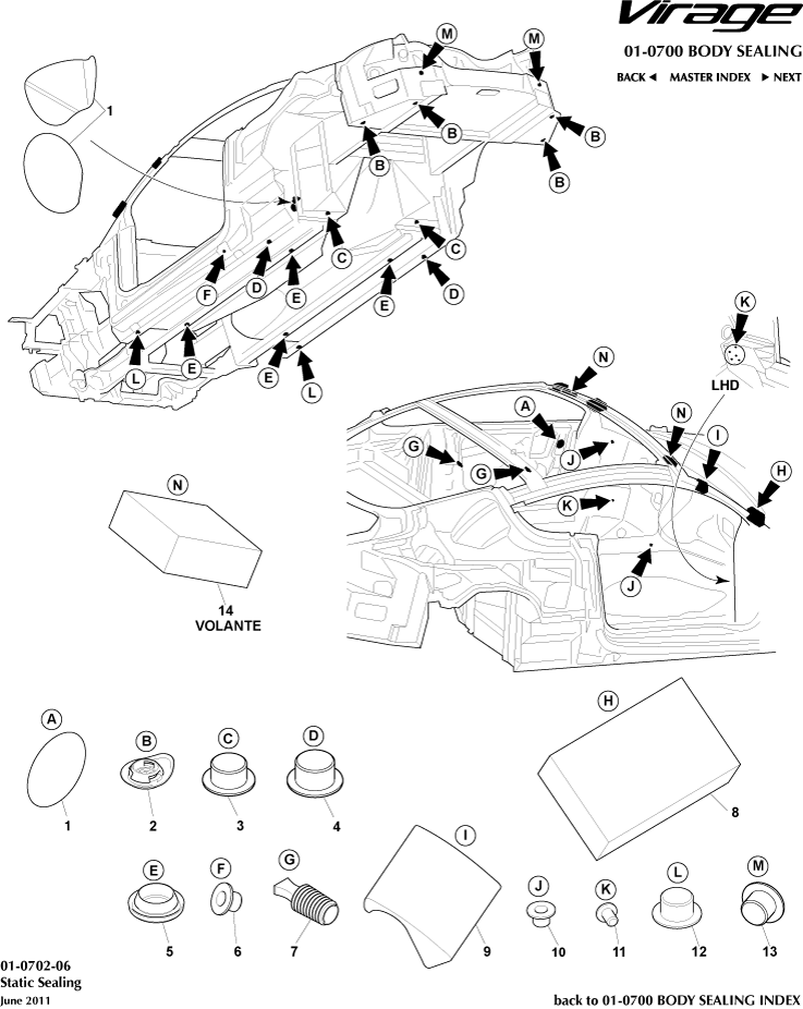 Body Sealing - Static Sealing of Aston Martin Aston Martin GT VIRAGE (2012-2013)