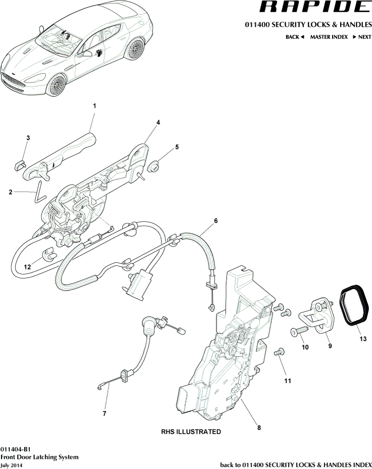 Handles & Locks Mechanisms - Front Door Latch of Aston Martin Aston Martin GT RAPIDE (2010-2019)