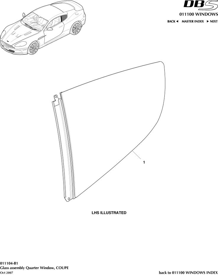 Rear Quarter Glass, Coupe of Aston Martin Aston Martin GT DBS (2007-2012)