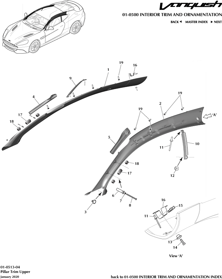 Interior Trim & Ornamentation - Pillar Trim, Upper, Coupe of Aston Martin Aston Martin GT VANQUISH (2013-2018)