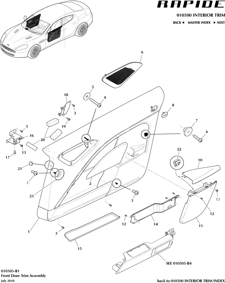 Interior Trim & Ornamentation - Front Door Trim Panel of Aston Martin Aston Martin GT RAPIDE (2010-2019)