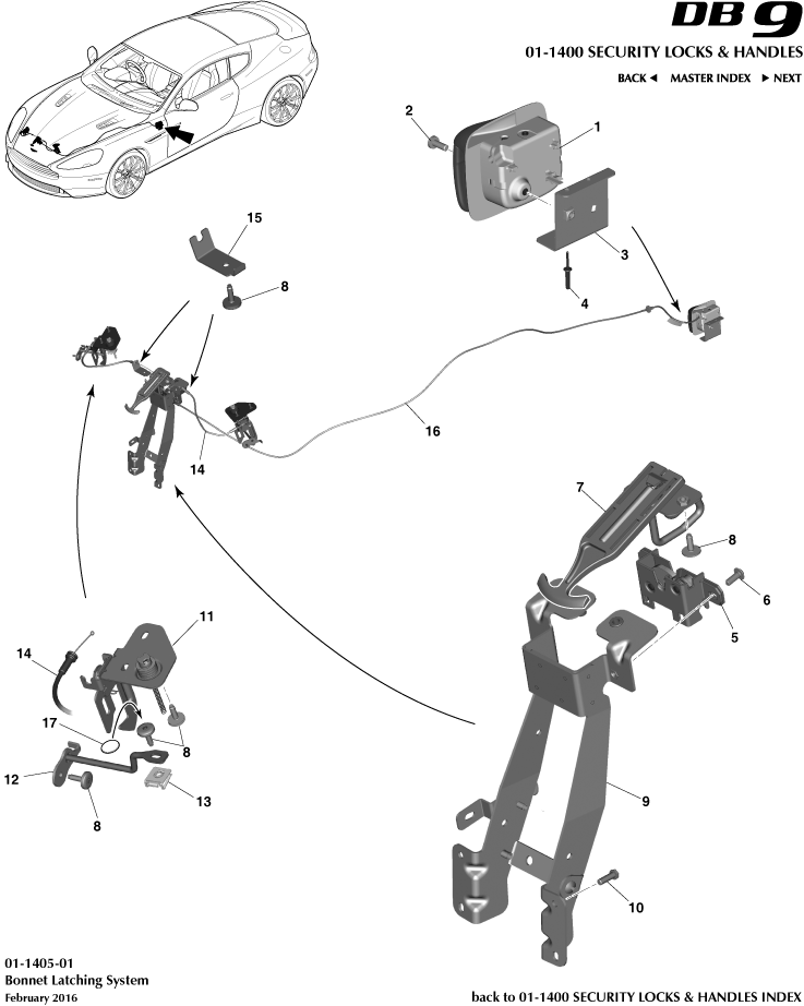 Handles & Locks Mechanisms - Bonnet Latch & Actuation of Aston Martin Aston Martin GT DB9 (2004-2017)