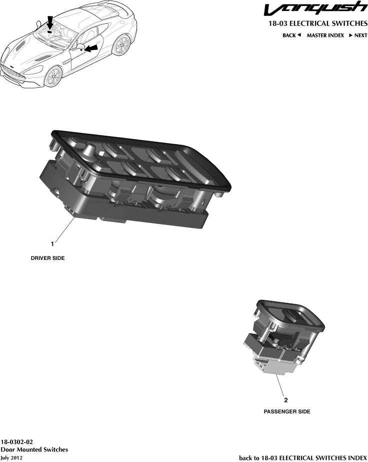 Electrical Switches - Door Mounted Switches of Aston Martin Aston Martin GT VANQUISH (2013-2018)