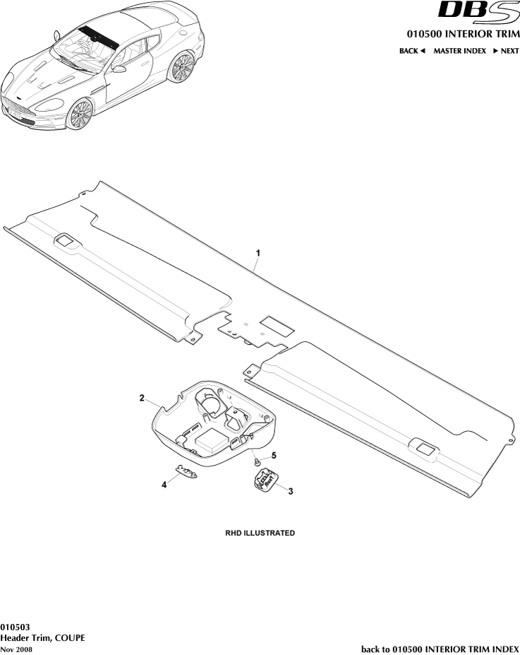Interior Trim - Header Trim, Coupe of Aston Martin Aston Martin GT DBS (2007-2012)