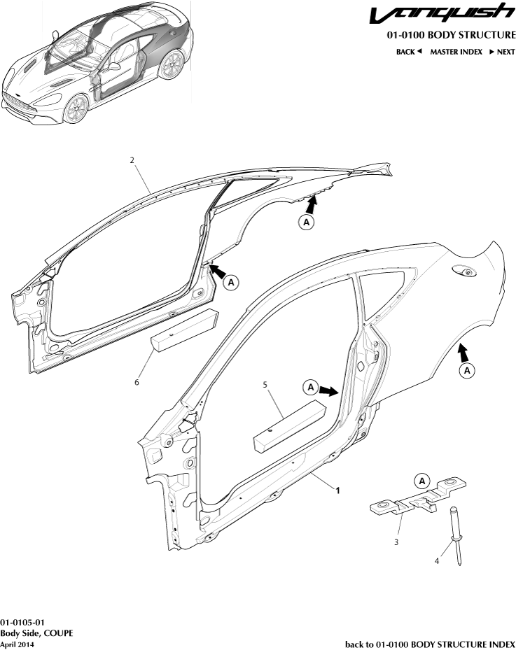 Body Structure - Body Side, Coupe of Aston Martin Aston Martin GT VANQUISH (2013-2018)
