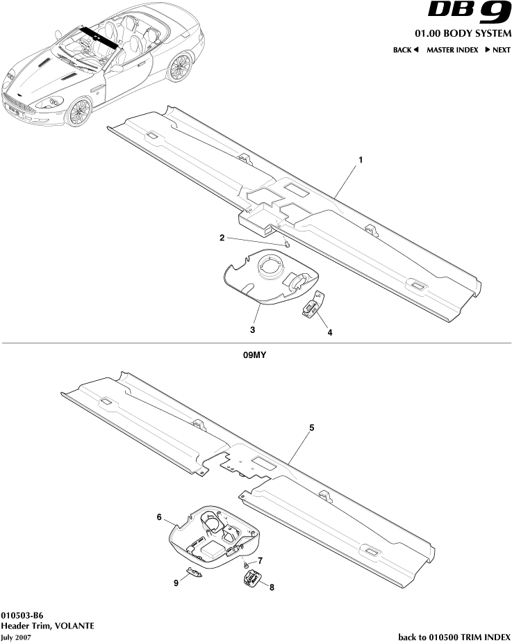Interior Trim - Header Trim, Volante of Aston Martin Aston Martin GT DB9 (2004-2017)