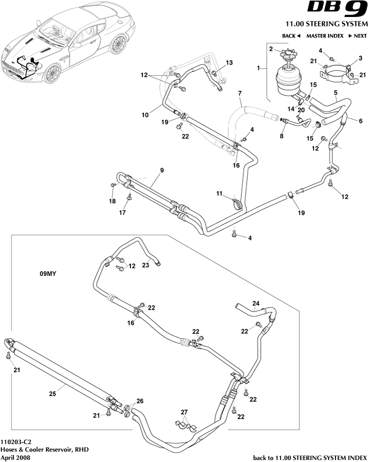 Cooler, Hoses & Reservoir, RHD of Aston Martin Aston Martin GT DB9 (2004-2017)