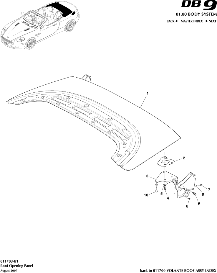 Volante Roof - Roof Opening Panel of Aston Martin Aston Martin GT DB9 (2004-2017)