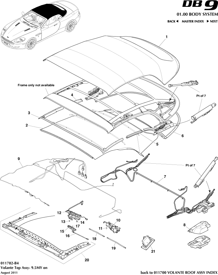 Volante Roof - Volante Roof Assembly, 9.5MY on of Aston Martin Aston Martin GT DB9 (2004-2017)