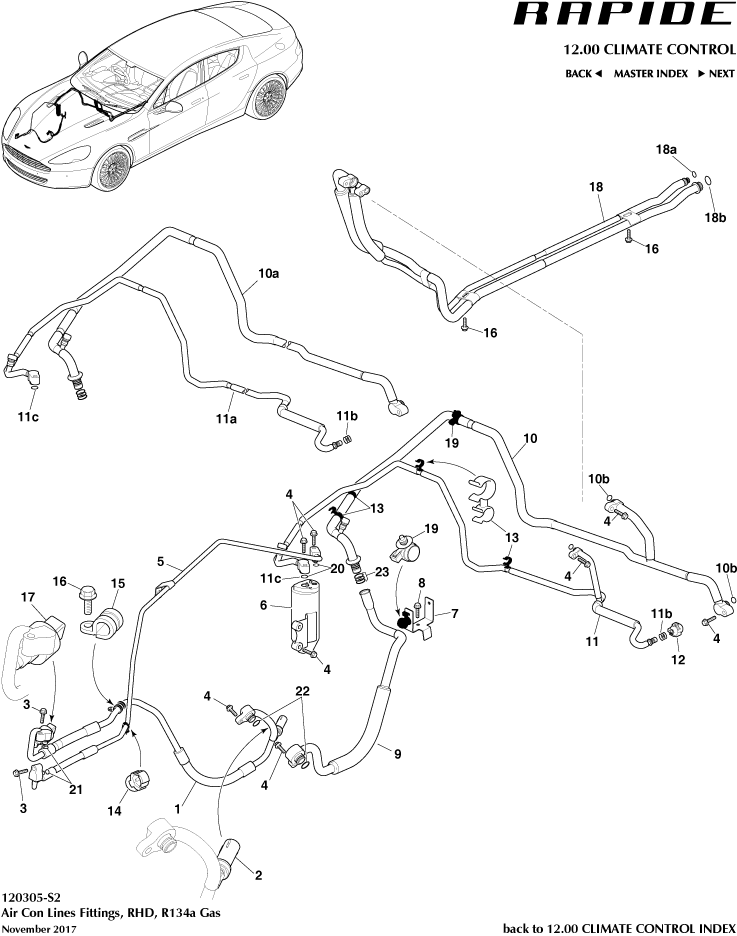 Air Con Lines, R134a, RHD of Aston Martin Aston Martin GT RAPIDE (2010-2019)