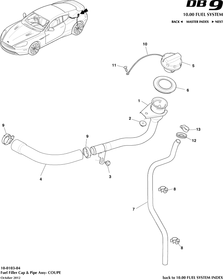 Fuel Filler Assembly, Coupe of Aston Martin Aston Martin GT DB9 (2004-2017)