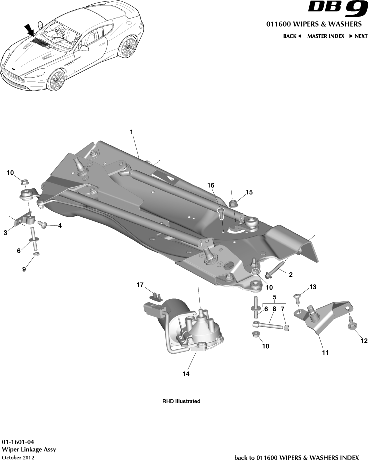 Wipers & Washers - Wiper Linkage of Aston Martin Aston Martin GT DB9 (2004-2017)