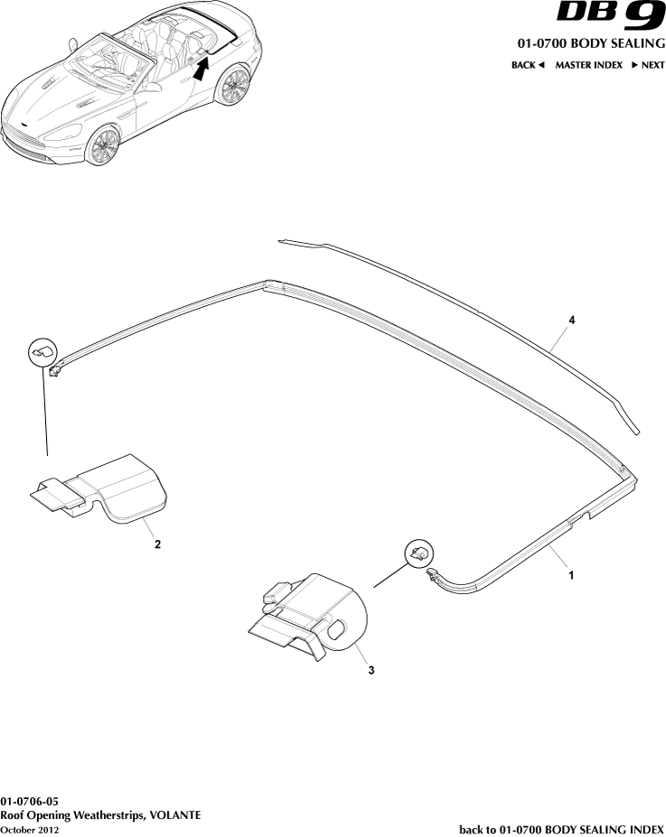 Body Sealing - Roof Opening Weatherstrip, Volante of Aston Martin Aston Martin GT DB9 (2004-2017)