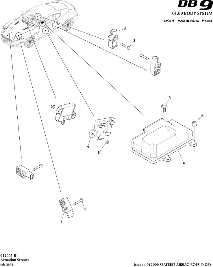 Seatbelts, Airbags & Roll Over Protection System - Actuation Sensors of Aston Martin Aston Martin GT DB9 (2004-2017)
