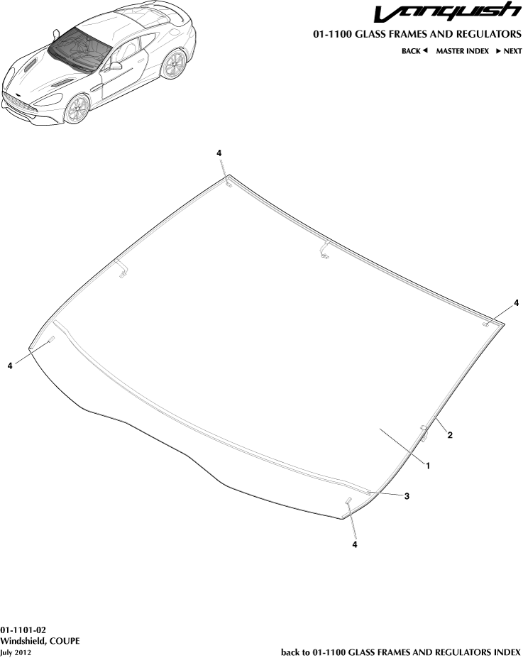 Glass Frames & Regulators - Windshield, Coupe of Aston Martin Aston Martin GT VANQUISH (2013-2018)