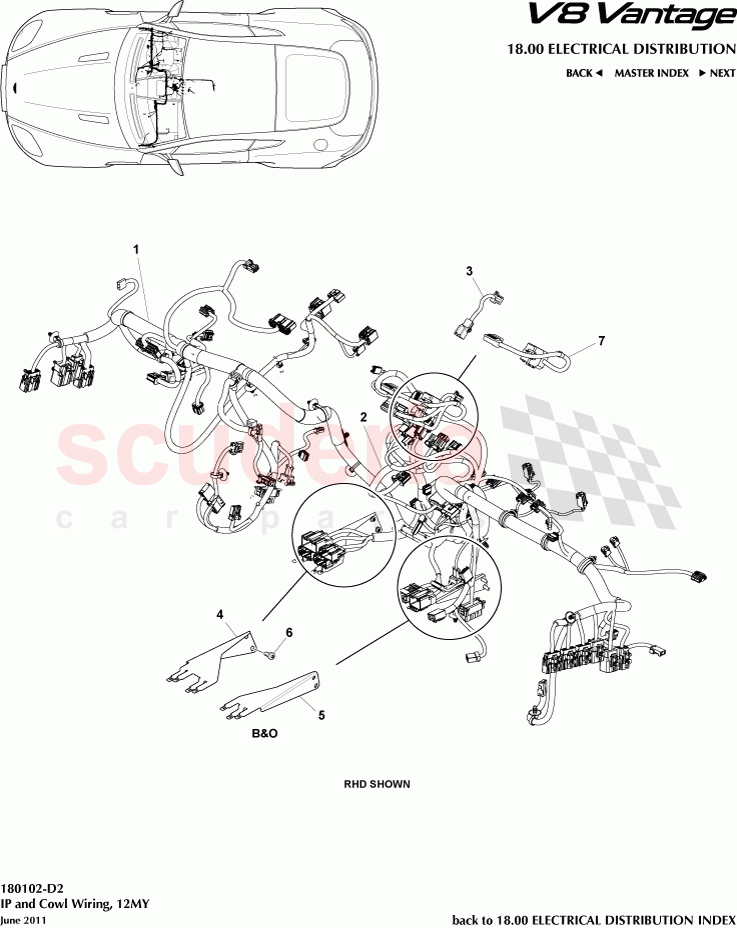 IP and Cowl Wiring (2012) of Aston Martin Aston Martin V8 Vantage (upto 2016)
