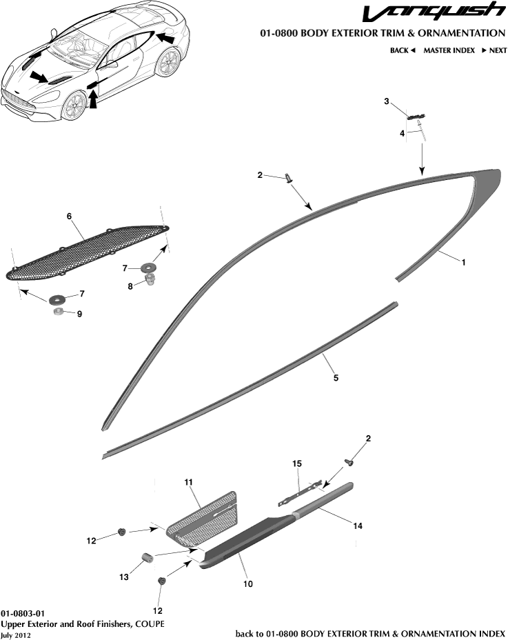 Body Exterior Trim & Ornamentation - Upper Exterior Finishers, Coupe of Aston Martin Aston Martin GT VANQUISH (2013-2018)