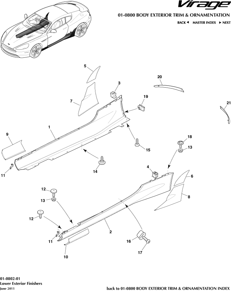 Body Exterior Trim & Ornamentation - Lower Exterior Finishers of Aston Martin Aston Martin GT VIRAGE (2012-2013)