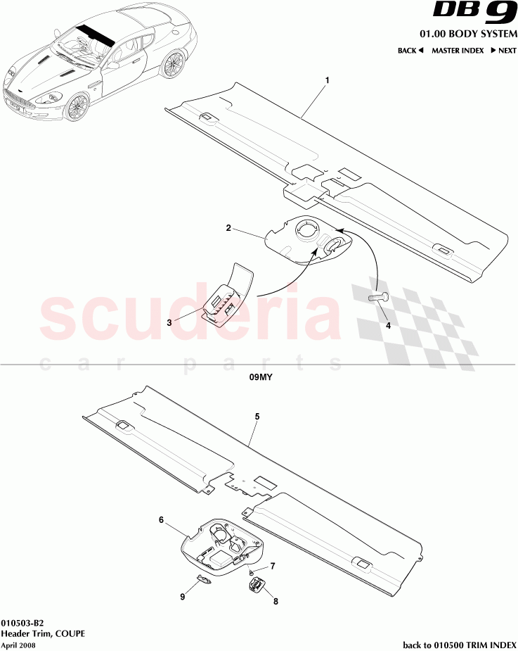 Header Trim (Coupe) of Aston Martin Aston Martin DB9 (2004-2012)