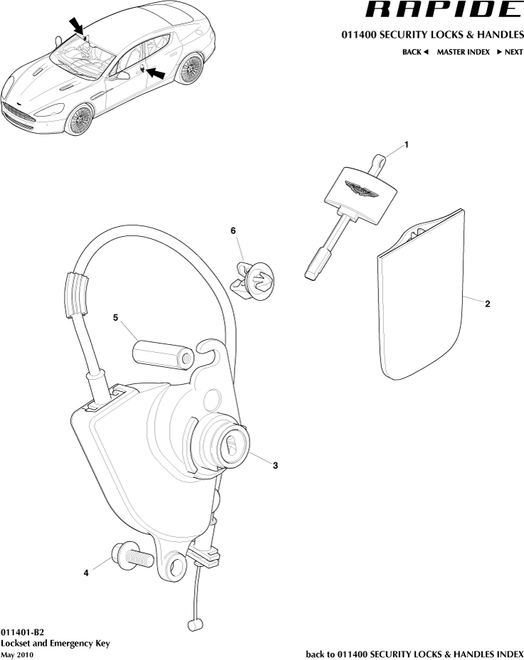 Handles & Locks Mechanisms - Lock Set and Keys of Aston Martin Aston Martin GT RAPIDE (2010-2019)