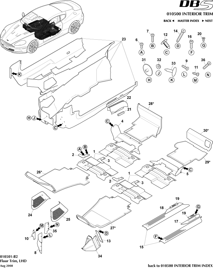 Interior Trim - Floor Trim, LHD of Aston Martin Aston Martin GT DBS (2007-2012)