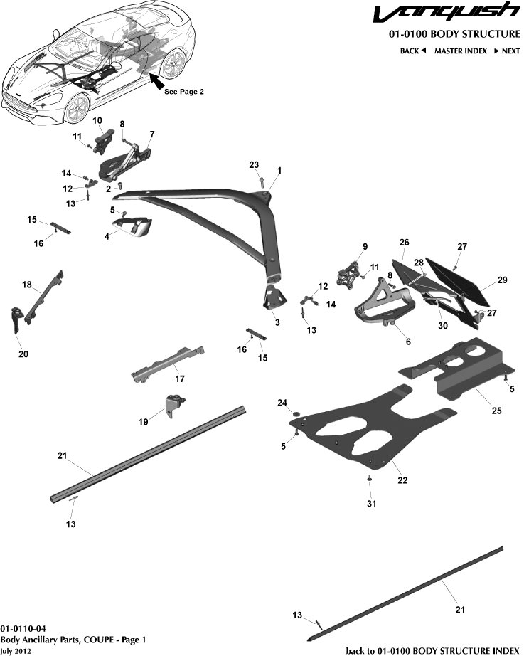Body Structure - Ancillary Parts, Coupe, page 1 of Aston Martin Aston Martin GT VANQUISH (2013-2018)