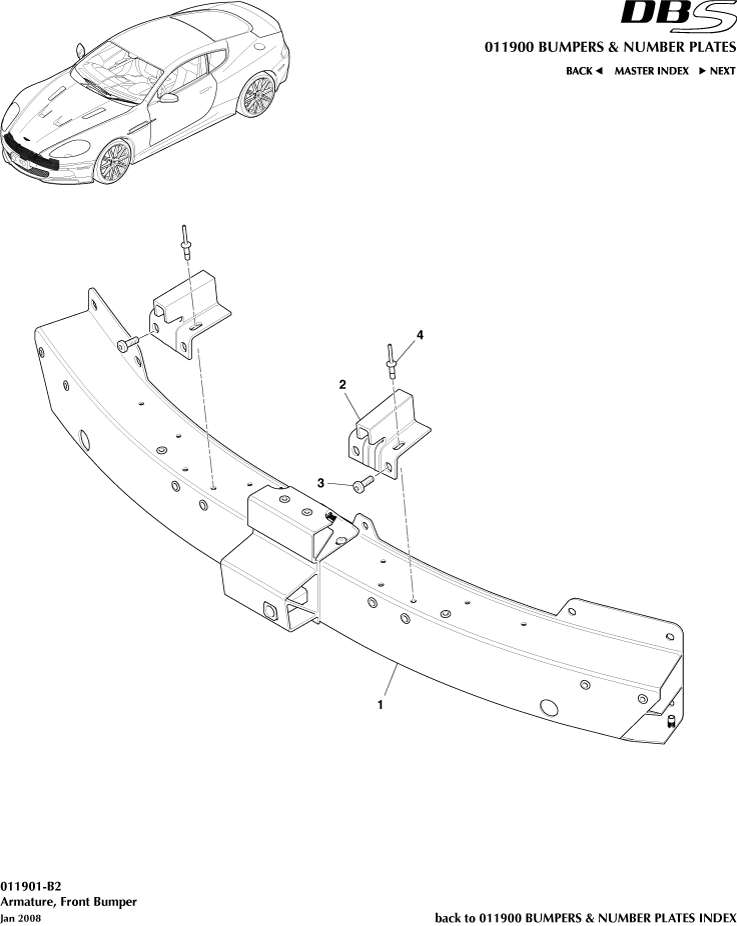 Bumpers and Number Plates - Front Bumper Armature of Aston Martin Aston Martin GT DBS (2007-2012)