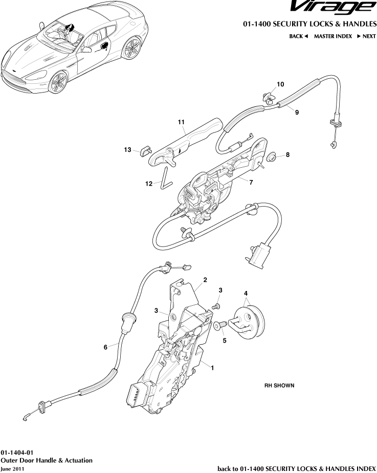 Handles & Locks Mechanisms - Outer Handles & Actuation of Aston Martin Aston Martin GT VIRAGE (2012-2013)