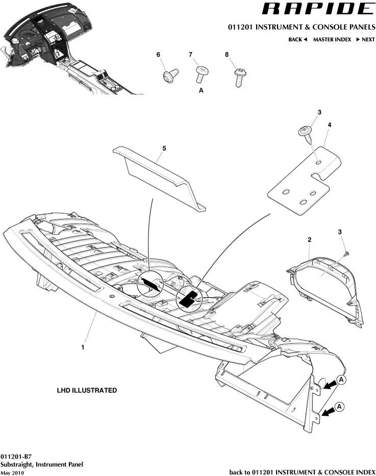 Instrument and Console Panels - IP Substrate of Aston Martin Aston Martin GT RAPIDE (2010-2019)