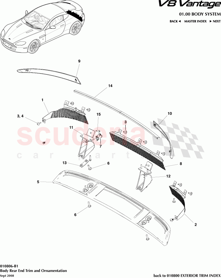 Body Rear End Trim and Ornamentation of Aston Martin Aston Martin V8 Vantage (upto 2016)