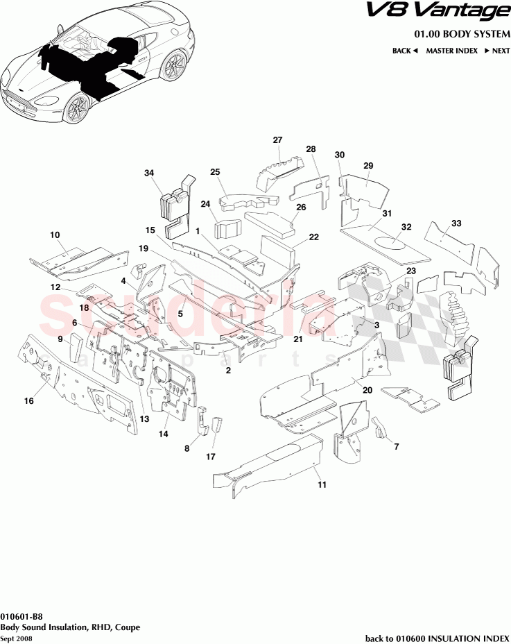 Body Sound Insulation (RHD) (Coupe) of Aston Martin Aston Martin V8 Vantage (upto 2016)