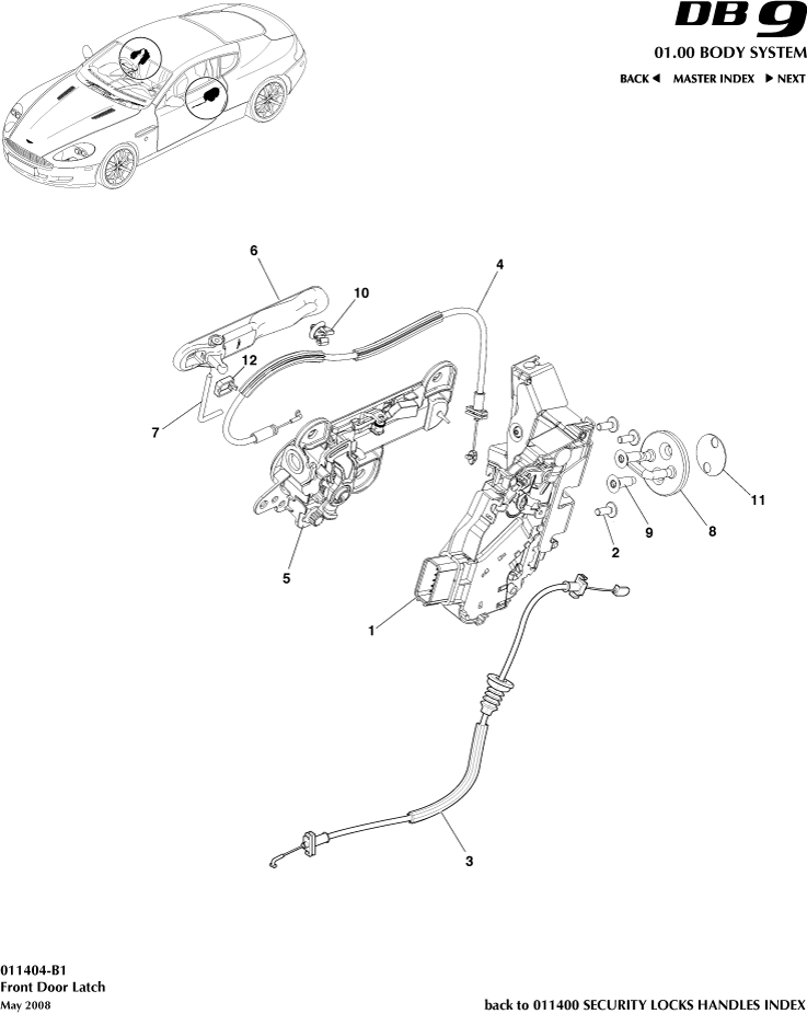 Security Locks and Handles - Front Door Latch of Aston Martin Aston Martin GT DB9 (2004-2017)