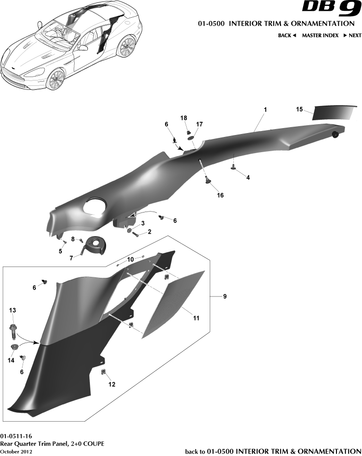 Interior Trim & Ornamentation - Rear Quarter Trim Panel, 2+0 Coupe of Aston Martin Aston Martin GT DB9 (2004-2017)