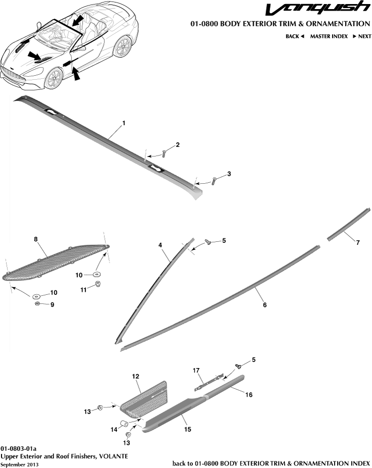 Body Exterior Trim & Ornamentation - Upper Exterior Finishers, Volante of Aston Martin Aston Martin GT VANQUISH (2013-2018)