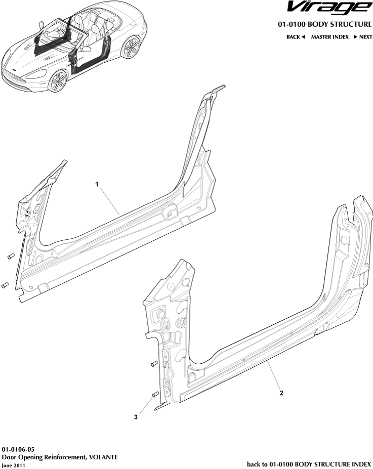 Body Structure - Door Opening Frame, Volante of Aston Martin Aston Martin GT VIRAGE (2012-2013)