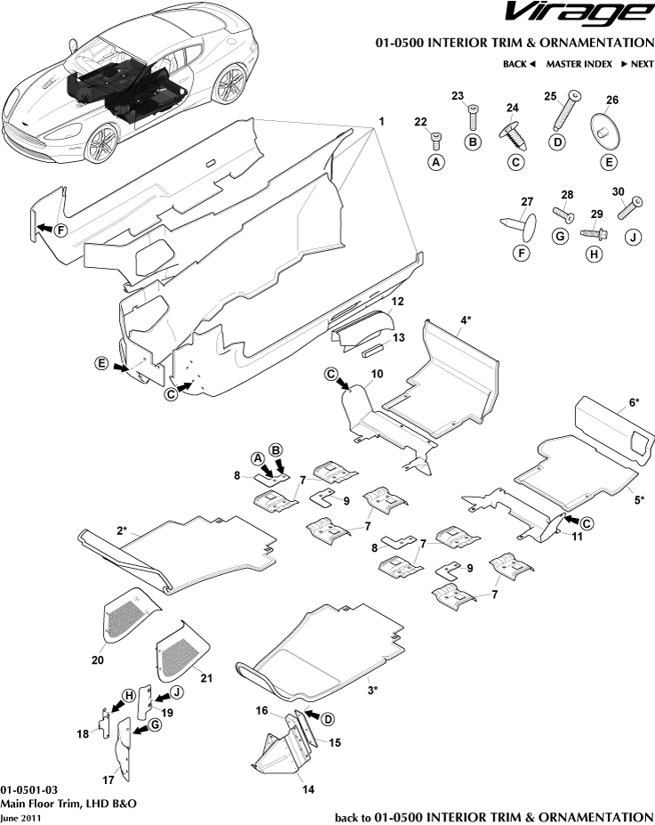 Interior Trim & Ornamentation - Main Floor Trim, LHD, B&O of Aston Martin Aston Martin GT VIRAGE (2012-2013)