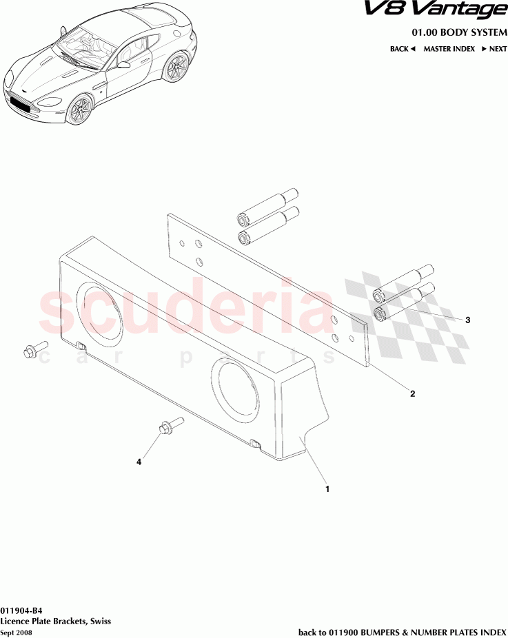 License Plate Brackets, Swiss of Aston Martin Aston Martin V8 Vantage (upto 2016)