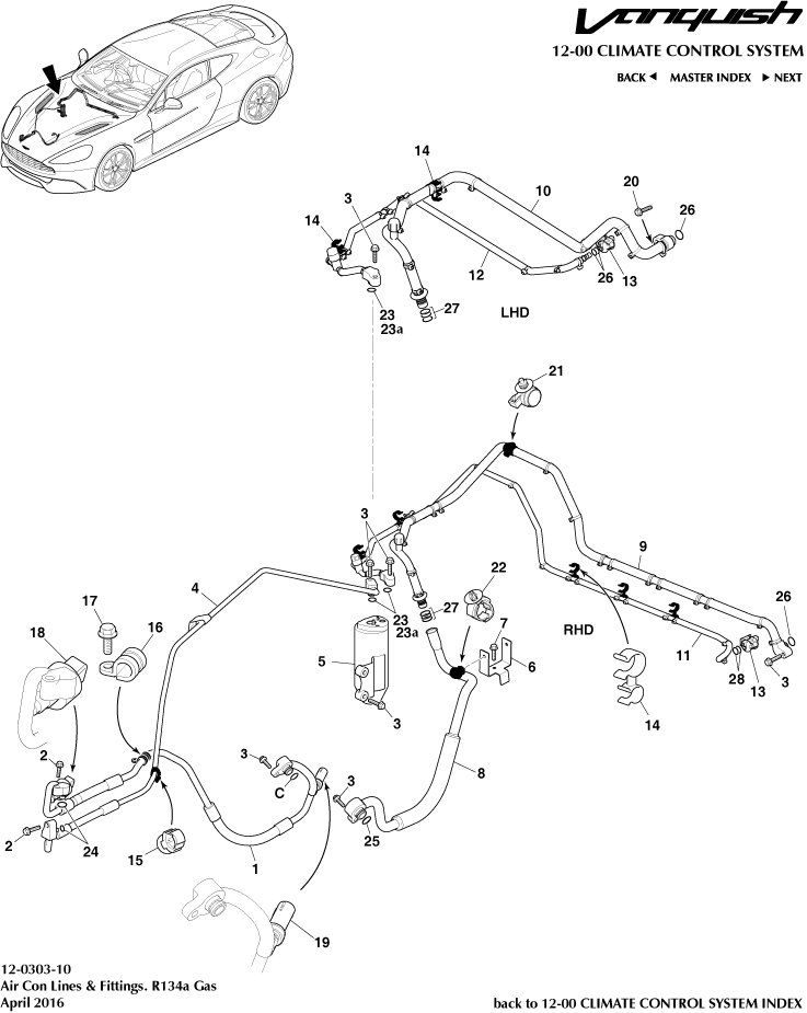 Air Con Lines, R134a Gas of Aston Martin Aston Martin GT VANQUISH (2013-2018)