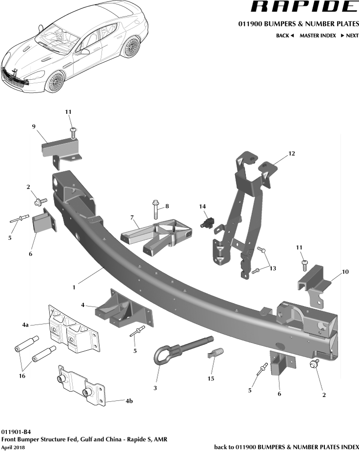 Front Bumper Structure, 'S' Fed, GCC, China of Aston Martin Aston Martin GT RAPIDE (2010-2019)