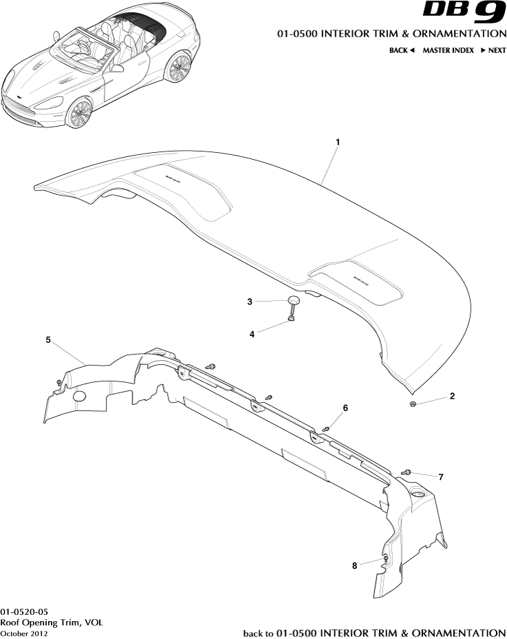Interior Trim & Ornamentation - Roof Opening Trim, Volante of Aston Martin Aston Martin GT DB9 (2004-2017)