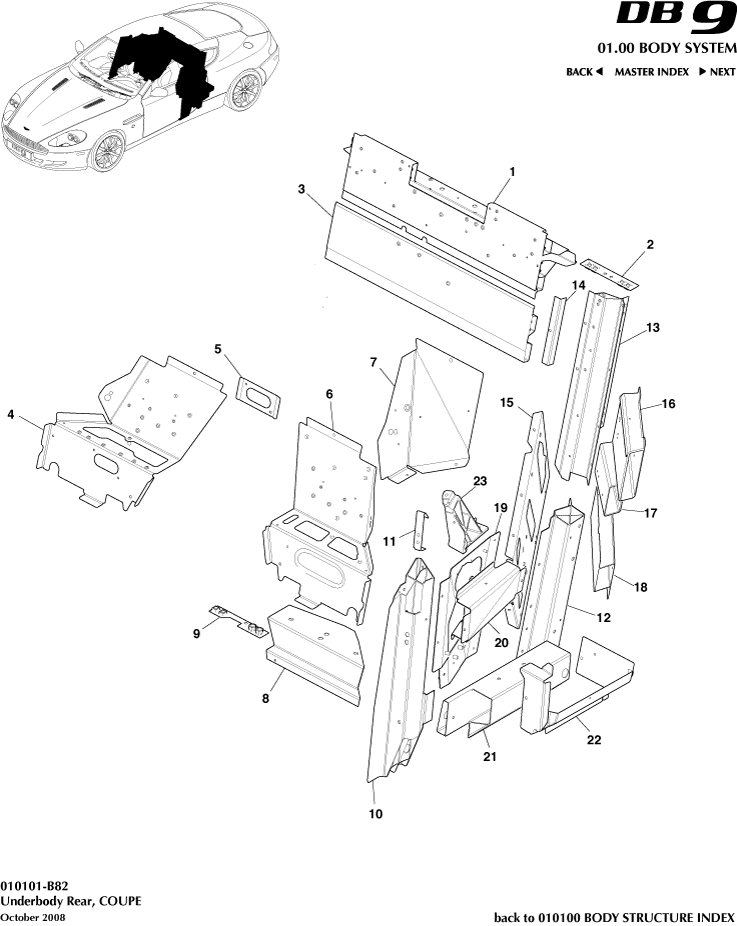 Body Structure - Underbody Rear, Coupe of Aston Martin Aston Martin GT DB9 (2004-2017)