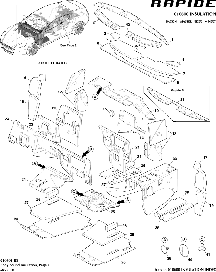 Sound & Heat Control - Noise Insulation, Front of Aston Martin Aston Martin GT RAPIDE (2010-2019)